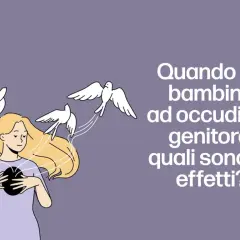 Ragazza con mani sul cuore nero, uccelli volano via. Riflessione sull'accudimento invertito e le sue conseguenze in età adulta.