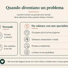 Quando l'ansia porta brutti pensieri su persone care, i pensieri intrusivi diventano un problema. Se occupano più di un'ora al giorno, limitano la vita o generano compulsioni, è da valutare con uno specialista.