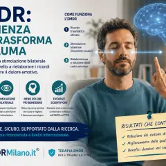 Man with eyes closed, following a finger with his gaze, with a brain graphic above.
