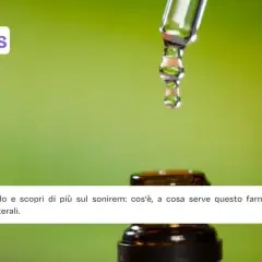 Goccia di liquido da un contagocce, con testo che menziona "Sonirem" e il suo principio attivo.