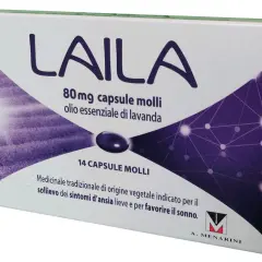 Confezione di LAILA, 14 capsule molli all'olio di lavanda, per il sollievo dai sintomi d'ansia lieve. Nuovi farmaci per l'ansia.