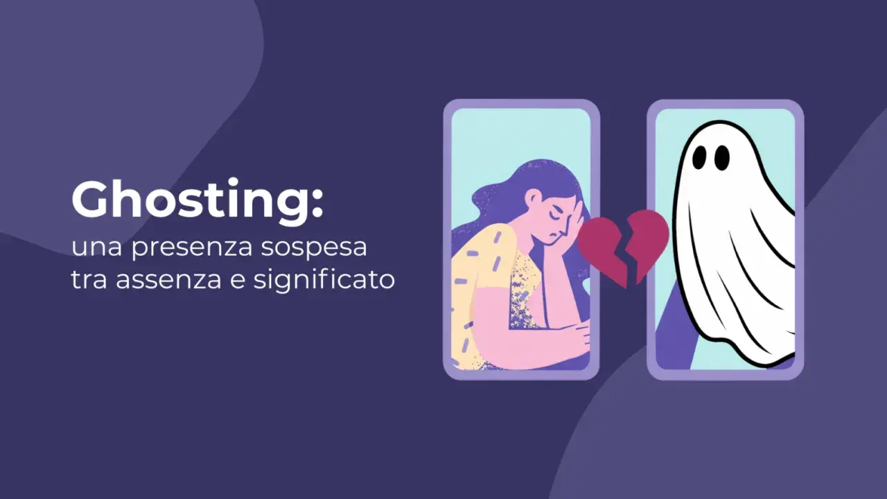 Il ghosting in amore: una ragazza triste con un cuore spezzato, di fronte a un fantasma che scompare.