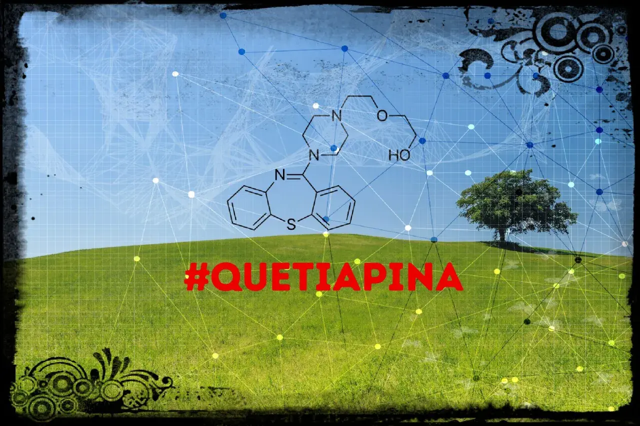 Struttura chimica della quetiapina, farmaco usato per trattare disturbi come schizofrenia e disturbo bipolare.