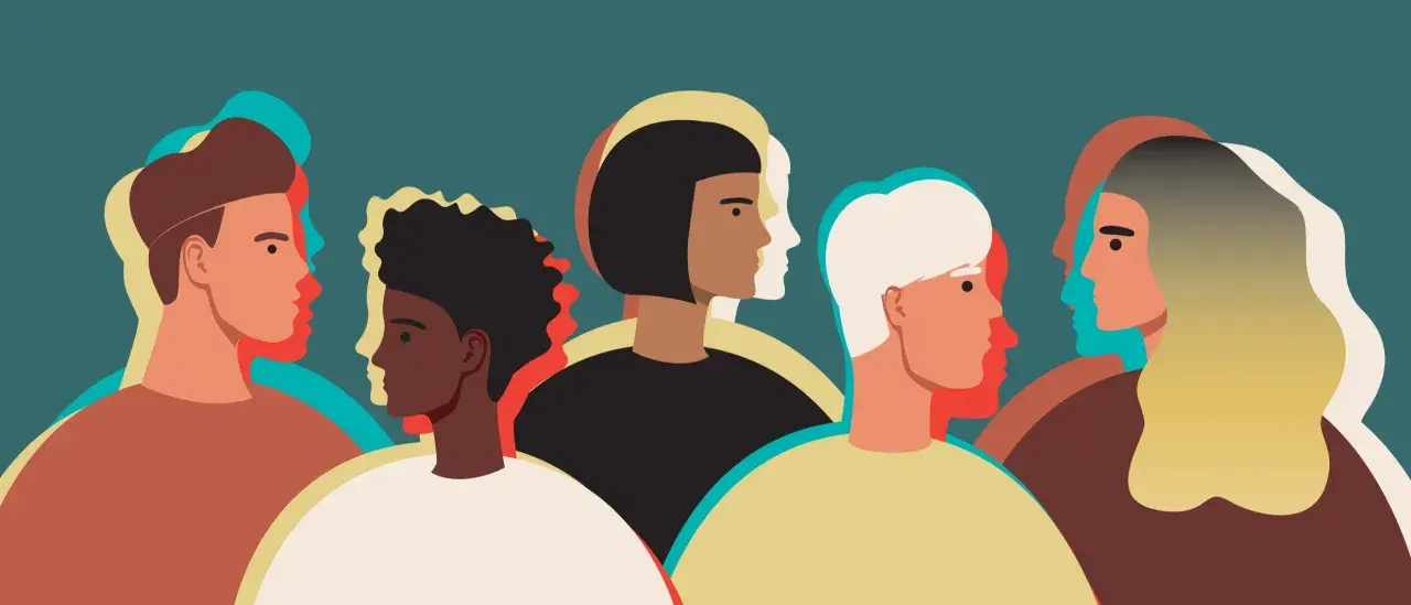 Figure stilizzate di persone con profili sovrapposti in colori vivaci. Sembra che non so più cosa sia reale.