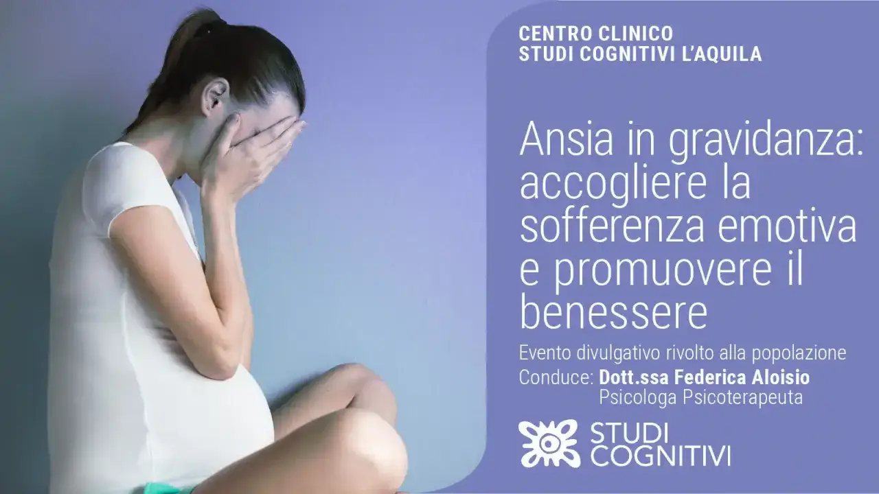 Donna incinta copre il viso, simbolo di ansia in gravidanza. L'evento 