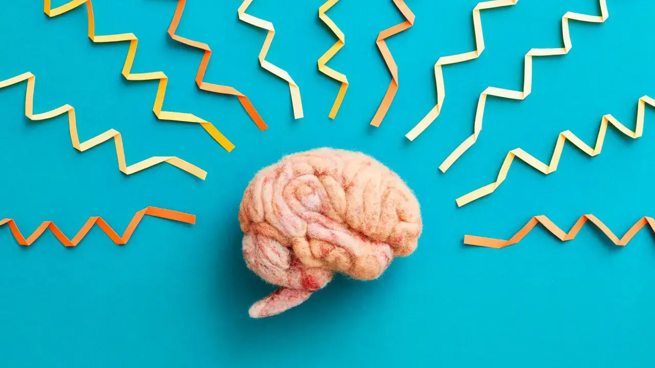 Un cervello di lana circondato da strisce di carta a zig-zag colorate, a simboleggiare il valore della memoria e del ricordo.