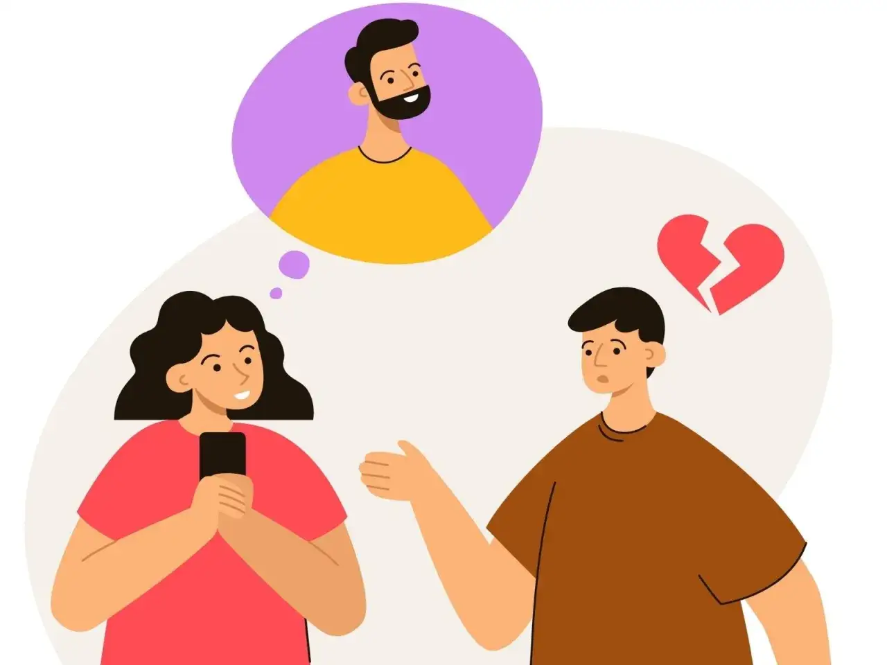 Una donna pensa a un altro uomo mentre il suo partner, con il cuore spezzato, la guarda. Potrebbe essere l'inizio di uno scambio di coppia.