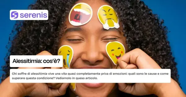 Ragazza con emoji sul viso, che simboleggiano chi non prova emozioni. Il testo parla di alessitimia.